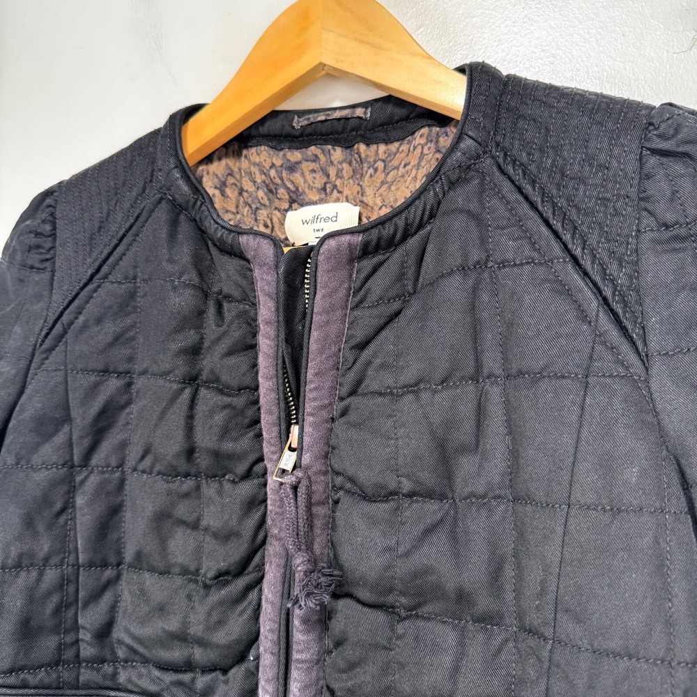 Wilfred Two Dauphine Bomber Jacket Women Size 2 Black Quilted Zip Tencel - Picture 3 of 11